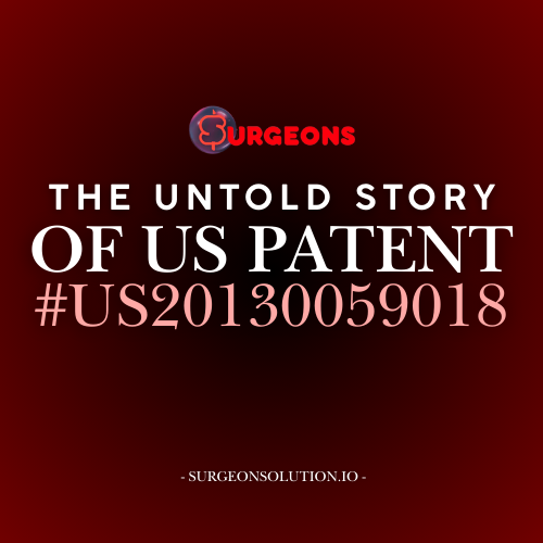 Basic text image with black and red gradient background reading "the untold story of US patent #US20130059018