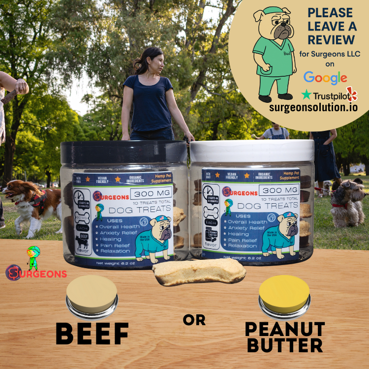Surgeons CBD & Hemp Dog Treats - Beef or Peanut Butter Flavor