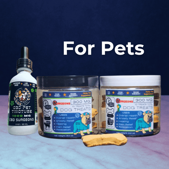 300mg Full Spectrum CBD pet products on Purple Granite Background