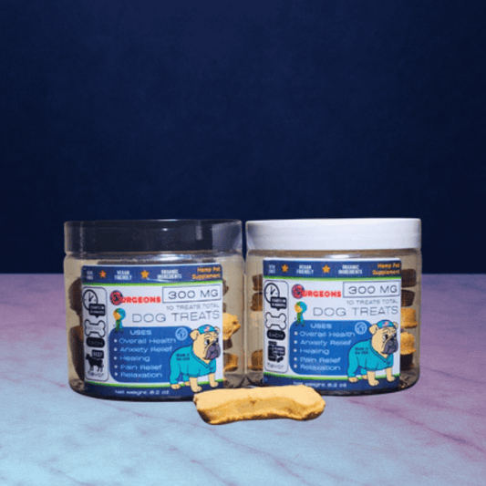 300mg Full Spectrum CBD solutions resting on top of Purple Granite Background
