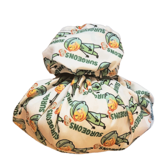 Surgeon Sacks gift wrap featuring CBD edibles, perfect for Halloween surprises and premium cannabinoid experience.