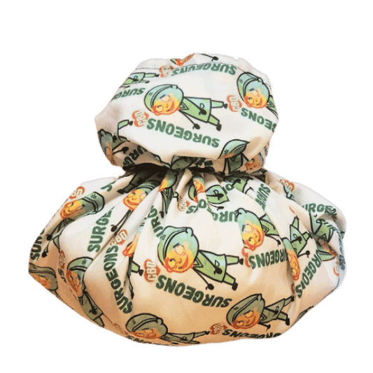 Surgeon Sacks gift wrap featuring CBD edibles, perfect for Halloween surprises and premium cannabinoid experience.