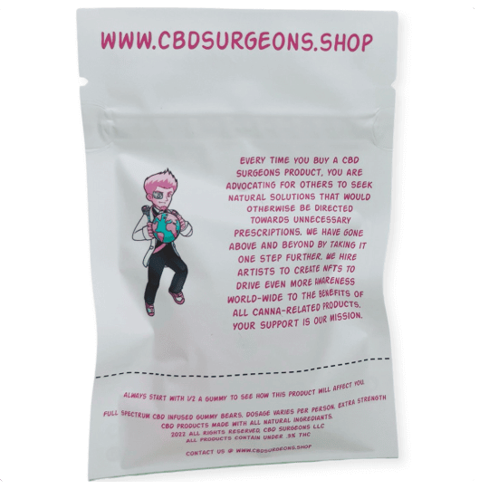 CBD Surgeons 300mg Full spectrum gummy bear bags, 300mg per bag, 30mg each, all natural symptom relief, cannabis extracts, online full spectrum CBD, CBD oils