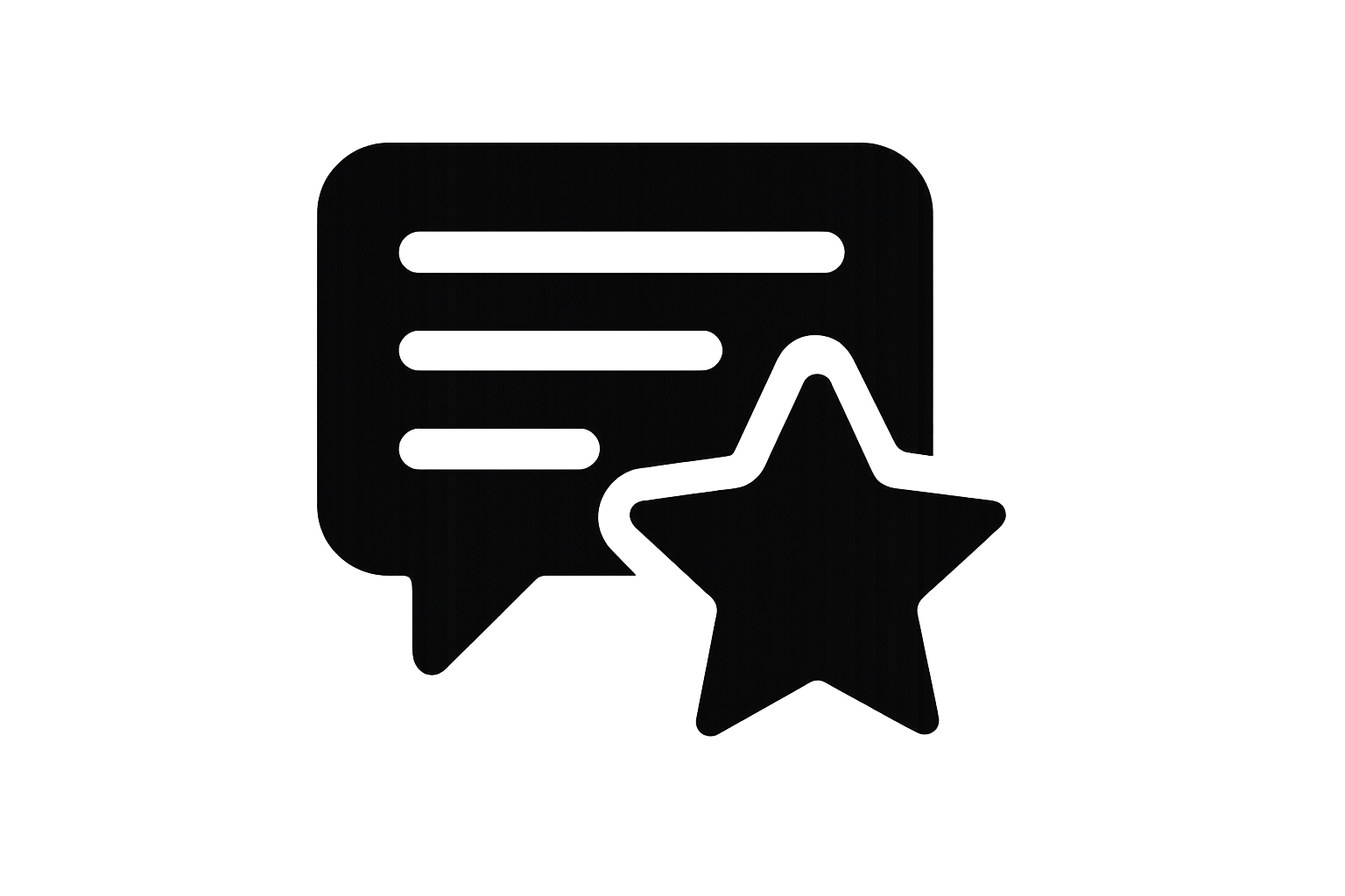 Simple all black icon of a "reviews" tab / page. Simple, transparent background